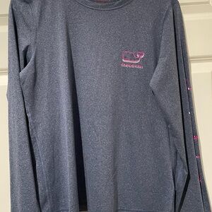 Vineyard Vines Heathered Blue Tee with Pink Logo